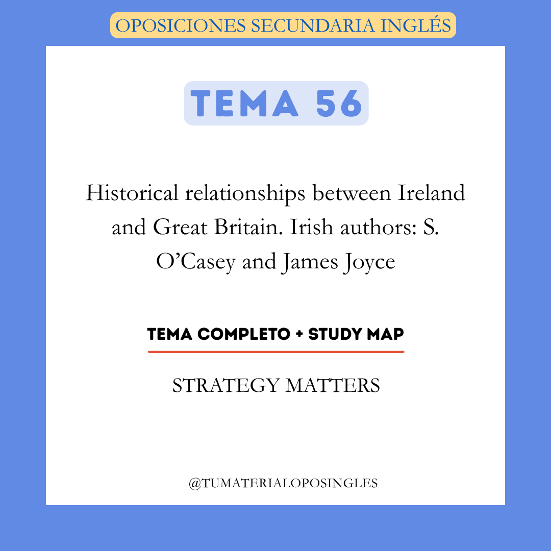 Tema 56 - Historical Relationships between Ireland and Great Britain. Irish Authors: S. O’ Ocasey and James Joyce + Study Map