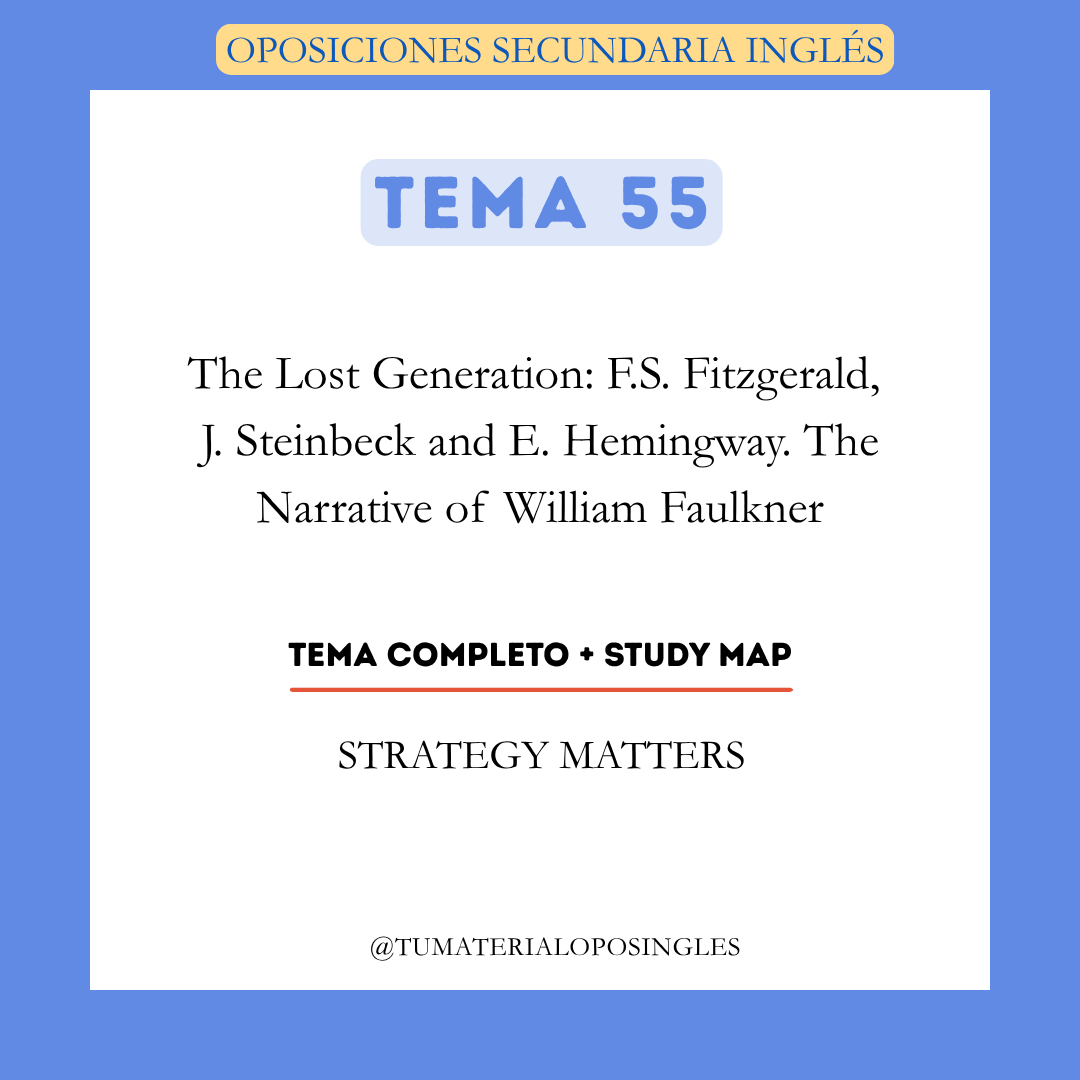 Tema 55 - The Lost Generation: F.S. Fitzgerald, J. Steinbeck and E. Hemingway. The Narrative of William Faulkner + Study Map